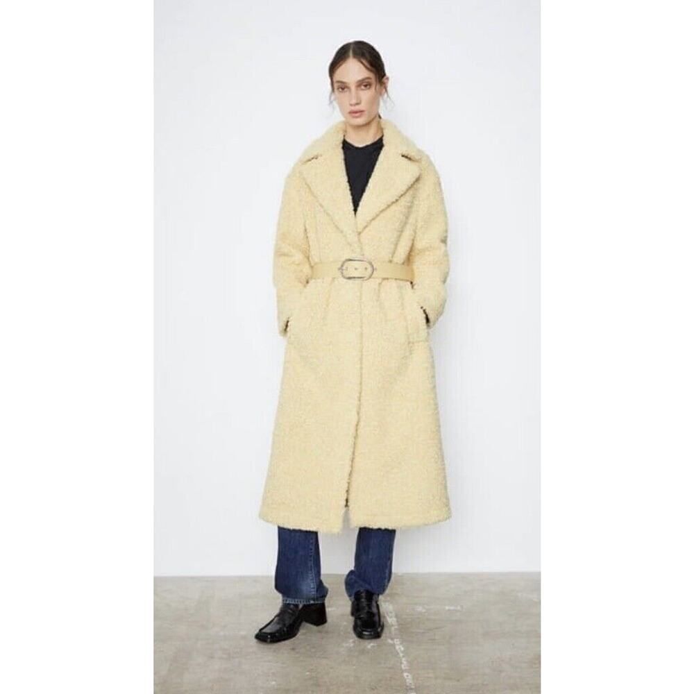 NWT Zara LIMITED EDITION Faux Shearling Long Teddy Coat "Butter" XS